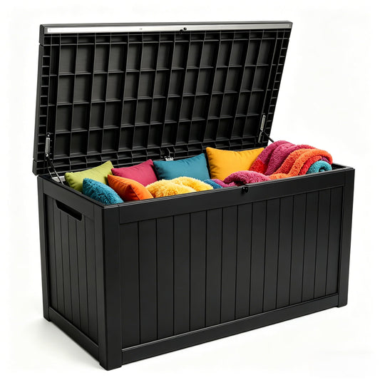MAKINO 271 Gallon Large Resin Outdoor Storage Box, Waterproof Deck Box, Lockable Deck Container with Reinforced Support, Outdoor Chest for Patio Accessories, Outdoor Cushions, Garden Tools, Black
