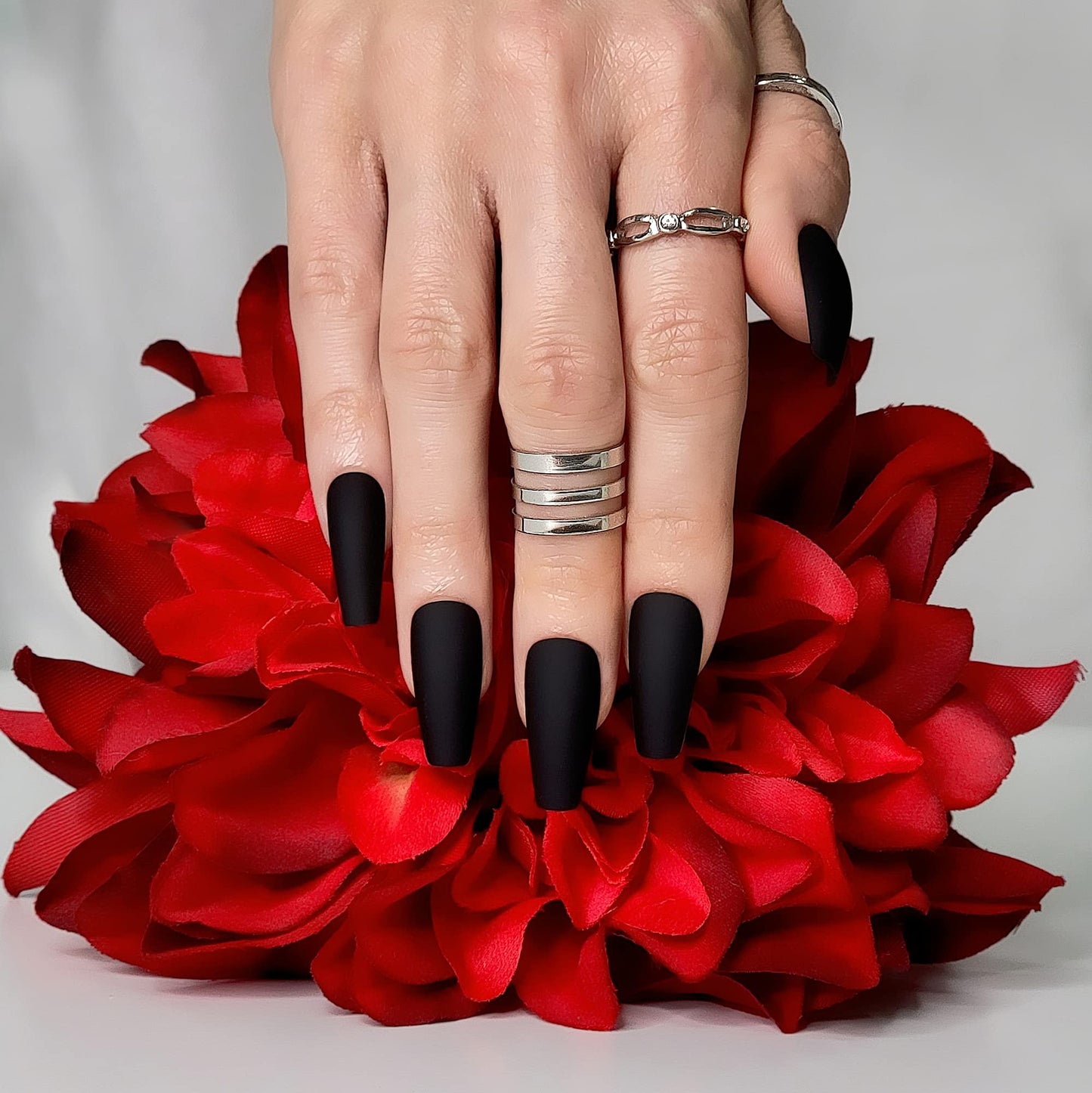 Hypnaughty Press On Nails - Vegas Gold and Nude Luxury Design with Ombre Glitter & Noir Black Matte Luxury Coffin, Trendy & Salon Quality Reusable Nails With Kit