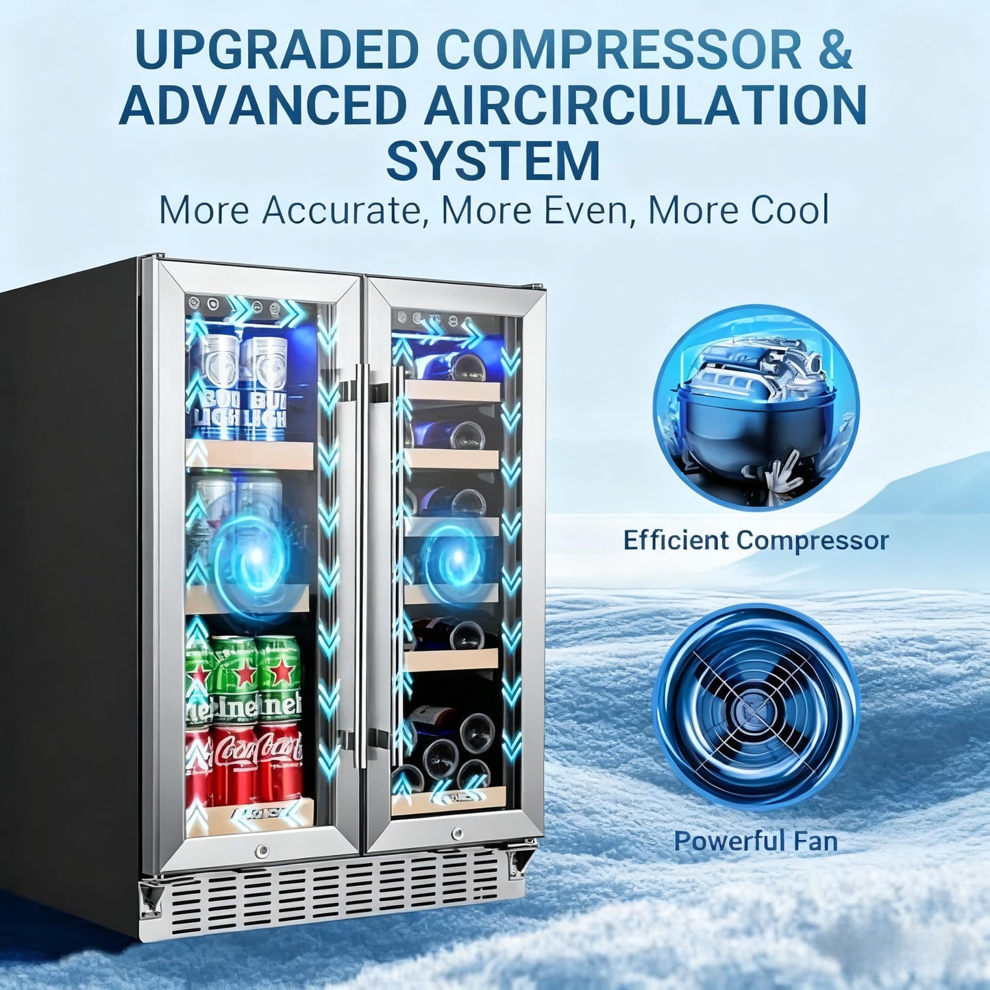 AAOBOSI Upgraded 88 Cans Dual Zone Wine and Beverage Cooler,Built-in and Freestanding,Removable Fashion Wooden Frame,Intelligent Digital Temperatrue Control,Low Noise,Dual Zone 24 Inch 19 Bottles