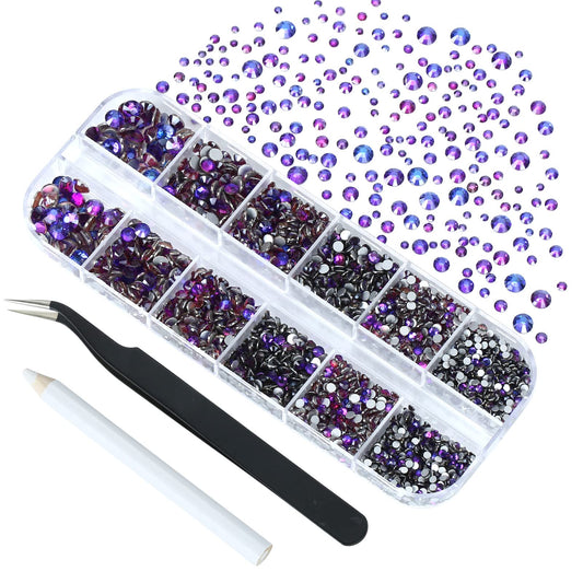 Meibite Velvet Glass Flatback Rhinestones for Nails, Crafts & Clothes – 4240PCS 6 Sizes (SS6–SS20) Crystal Gems Kit with Tweezers & Picker, Non Hotfix DIY Rhinestones for Tumblers, Shoes, Nail Art