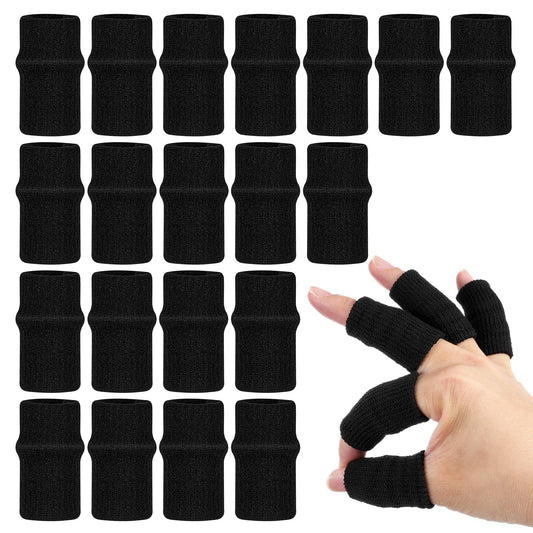 Ouligay 20 PCS Finger Sleeves Black Sport Finger Brace Protector Compression Sleeve Breathable Elastic Thumb Sleeves Thumb Splint Brace Support for Basketball, Golf Sports Aid Support