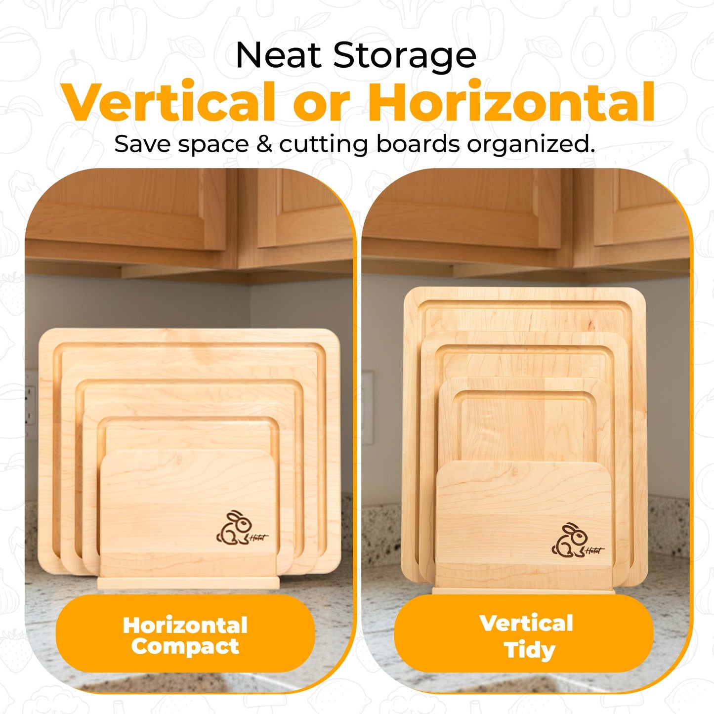 Hotot Home - HOMESTEAD 4 Piece Hardwood Maple Wood Cutting Board Set with Holder - Made in USA
