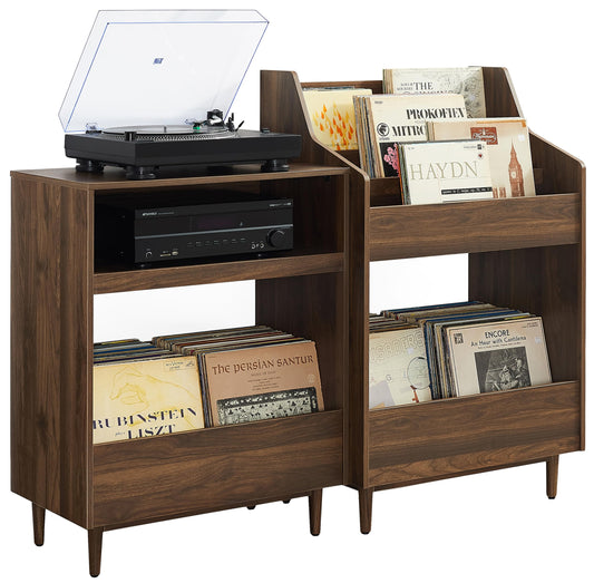 Crosley Furniture Liam 2-Piece Turntable Record Player Stand and Vinyl Storage, Mid Century Modern, Walnut