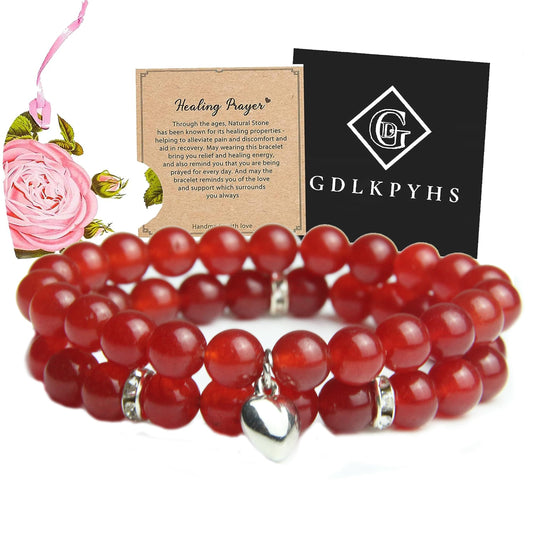 GDLKPYHS Healing Bracelets for Women - Carnelian Bracelet - Healing Prayers Crystal Bracelet, 8mm Natural Stone Stress Relief Yoga Beads Get Well Soon Gifts