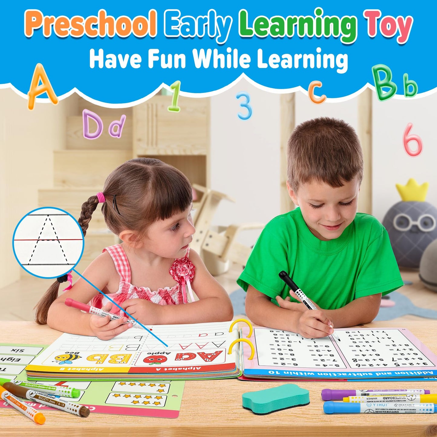 Dr.Rapeti Preschool Learning Activities Educational Workbook Busy Book 58 Pages Prek Montessori Handwriting Practice Activity Tracing Toy Early Learning Toy for Kids Toddlers for 3 years+