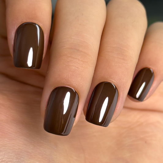 Curvlife Short Square Press On Nails – 30PCS Full Cover False Natural Fit Soft Gel Fake Brown Nails Tips, Easy to Apply at Home Glue On False Nails Kit