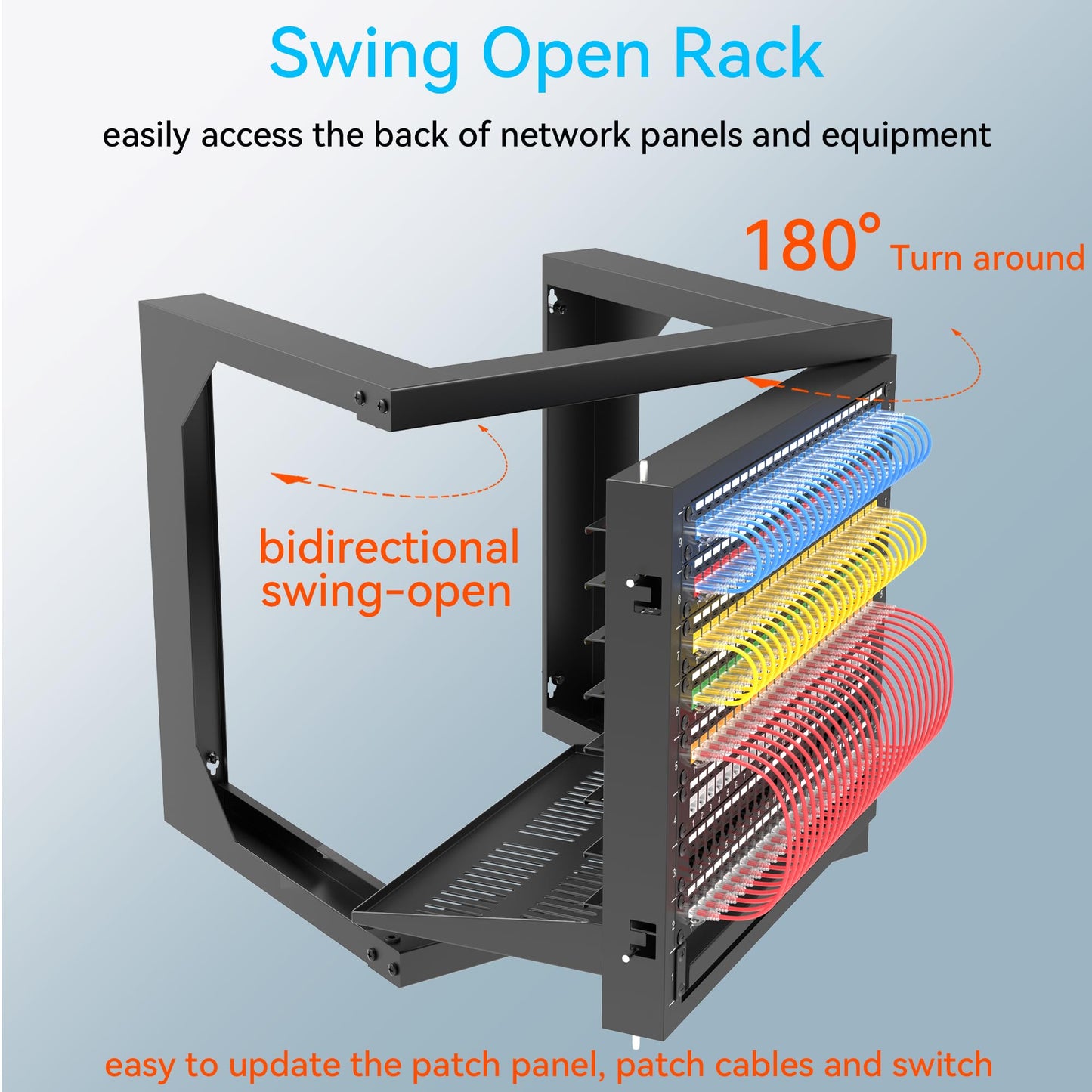 Server Rack Wall Mount 9U with Swing Open, Wall Mount Network Rack for 19 Inch Equipment, Computer Racks & Cabinets for Easy Access, Sturdy Home Network Rack for Small Space