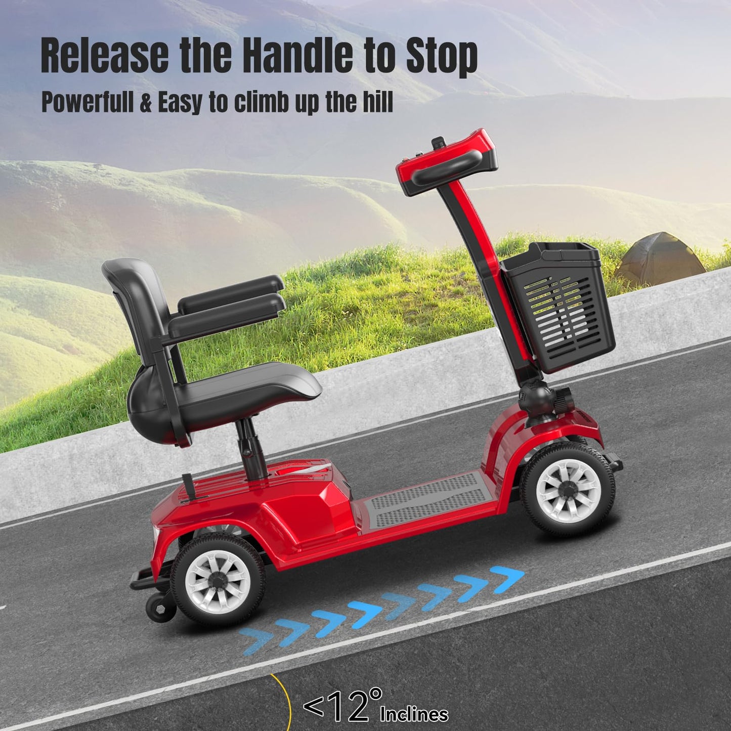 4 Wheel Mobility Scooter for Seniors & Adults，22 Miles Range，Foldable Powered Electric Wheelchair Device w/2 Lithium Batteries All Terrain Motorized Scooter Airline Approved (Red)
