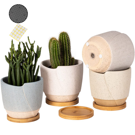 AOMRYOM 4.75 Inch Ceramic Plant Pots with Drainage and Saucer, Small Flower Planters with Trays for Indoor Outdoor Plants, Succulent, Cactus, Herbs, Morandi Colors, Set of 4 (Plant Not Included)