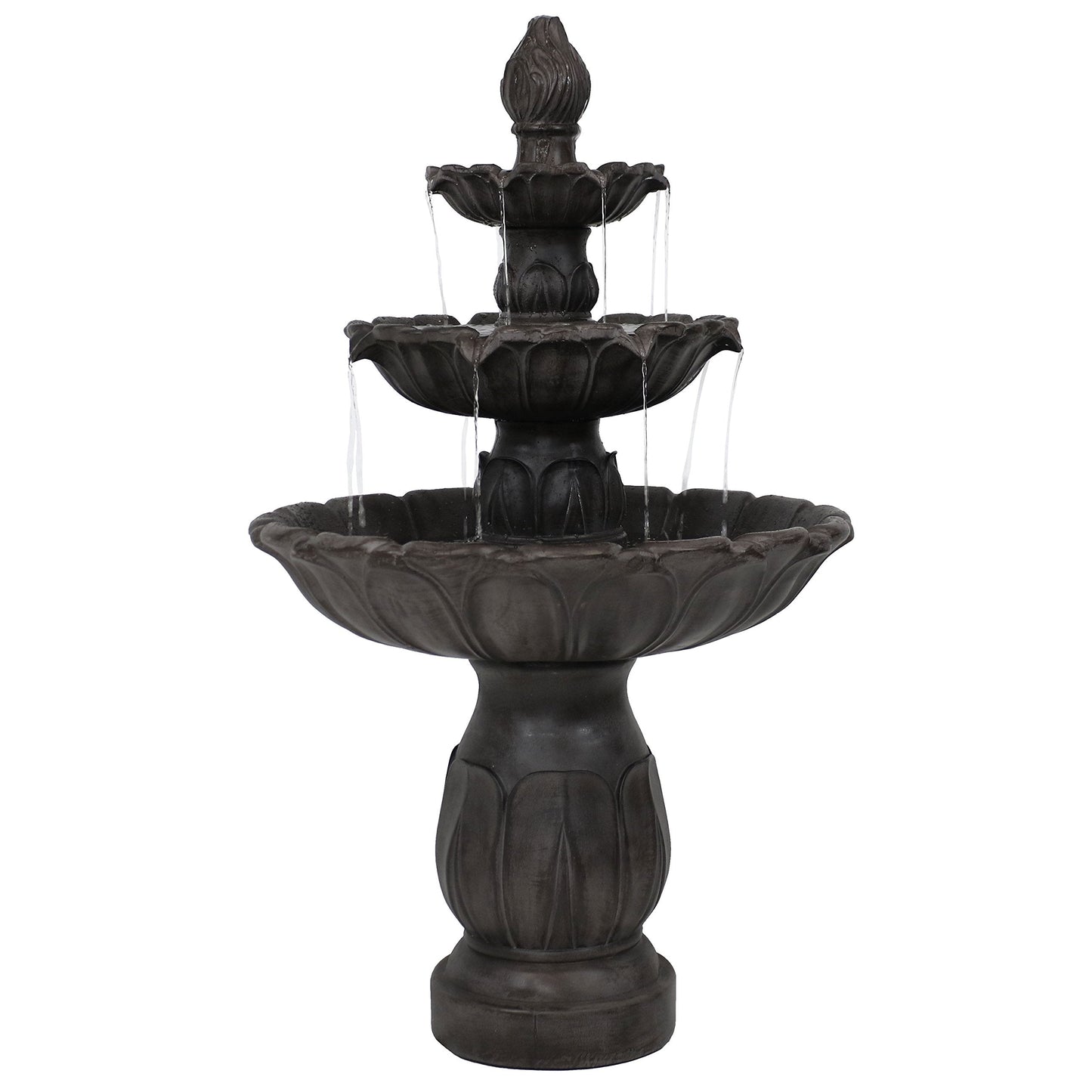 Sunnydaze Classic Tulip 46" Tiered Outdoor Water Fountain - 3-Tiered Outdoor Fountain for Garden, Patio, or Backyard - Dark Brown