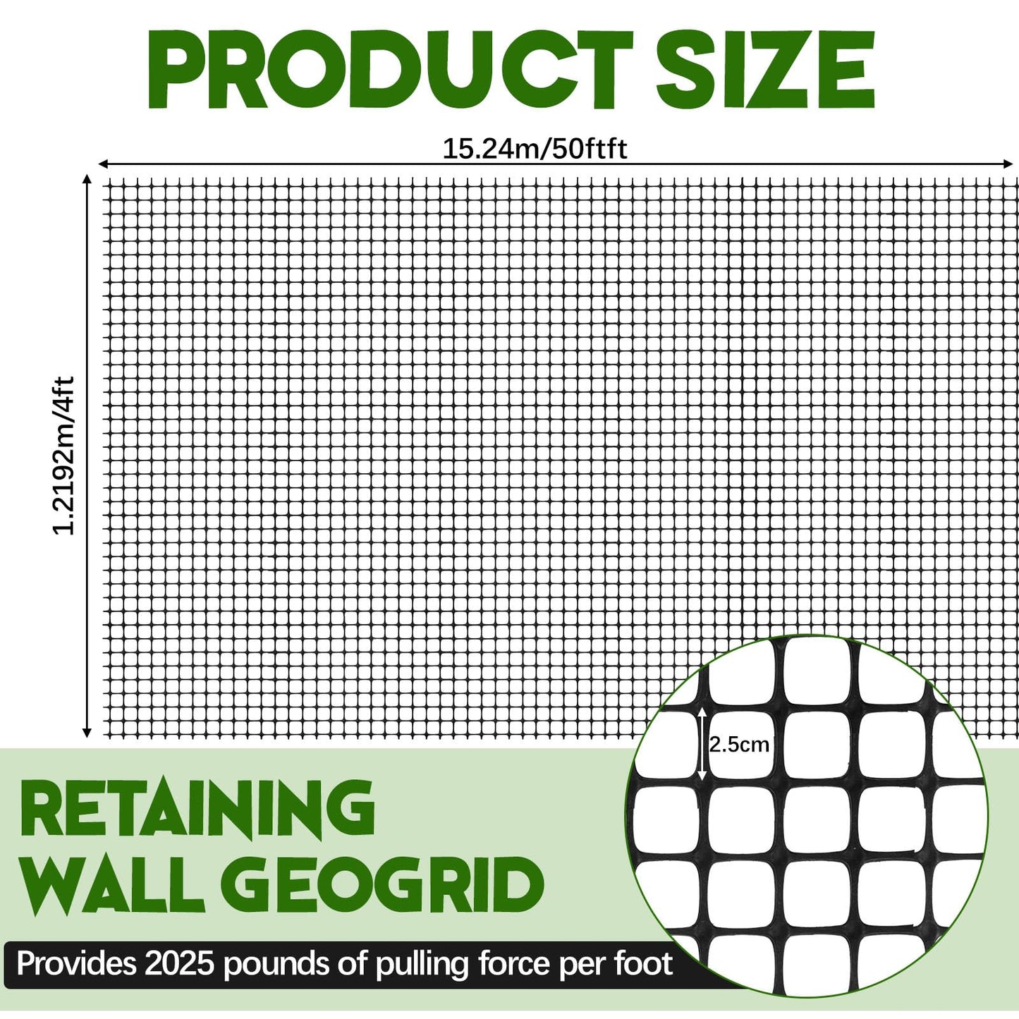 Wesnoy 4ft x 50ft Bi-Directional Universal Retaining Wall Geogrid Driveway Stabilization Grids Gravel Grid Walls Geocell Geogrid for Retaining Wall