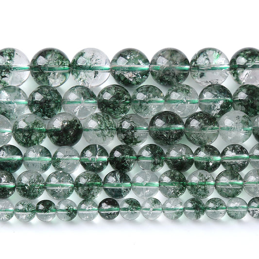 8MM 46PCS Natural Stone Dark Green Crystal Beads Ghost Quartz Loose Beads for Jewelry Making DIY Bracelet