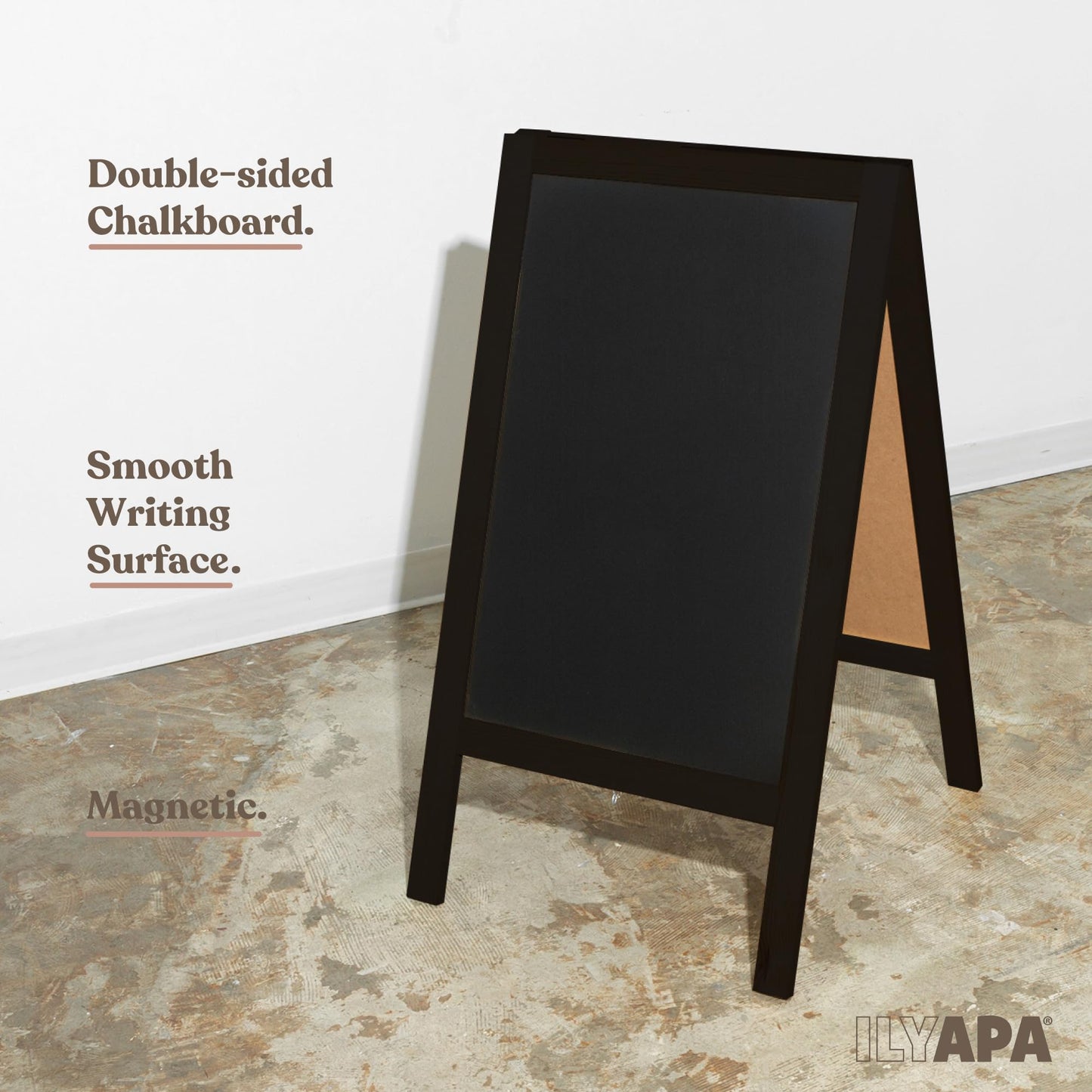 Ilyapa Wooden A-Frame Chalkboard Sign with Eraser, 40 x 20 Inch Magnetic Sidewalk Menu Board, Black Menu Display for Restaurant, Business, or Weddings