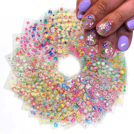 30 Sheets Flower Nail Art Stickers, 3D Self Adhesive Daisy Floral Heart Butterfly Nail Decals Design Supplies Decorations Accessories for Women and Girls