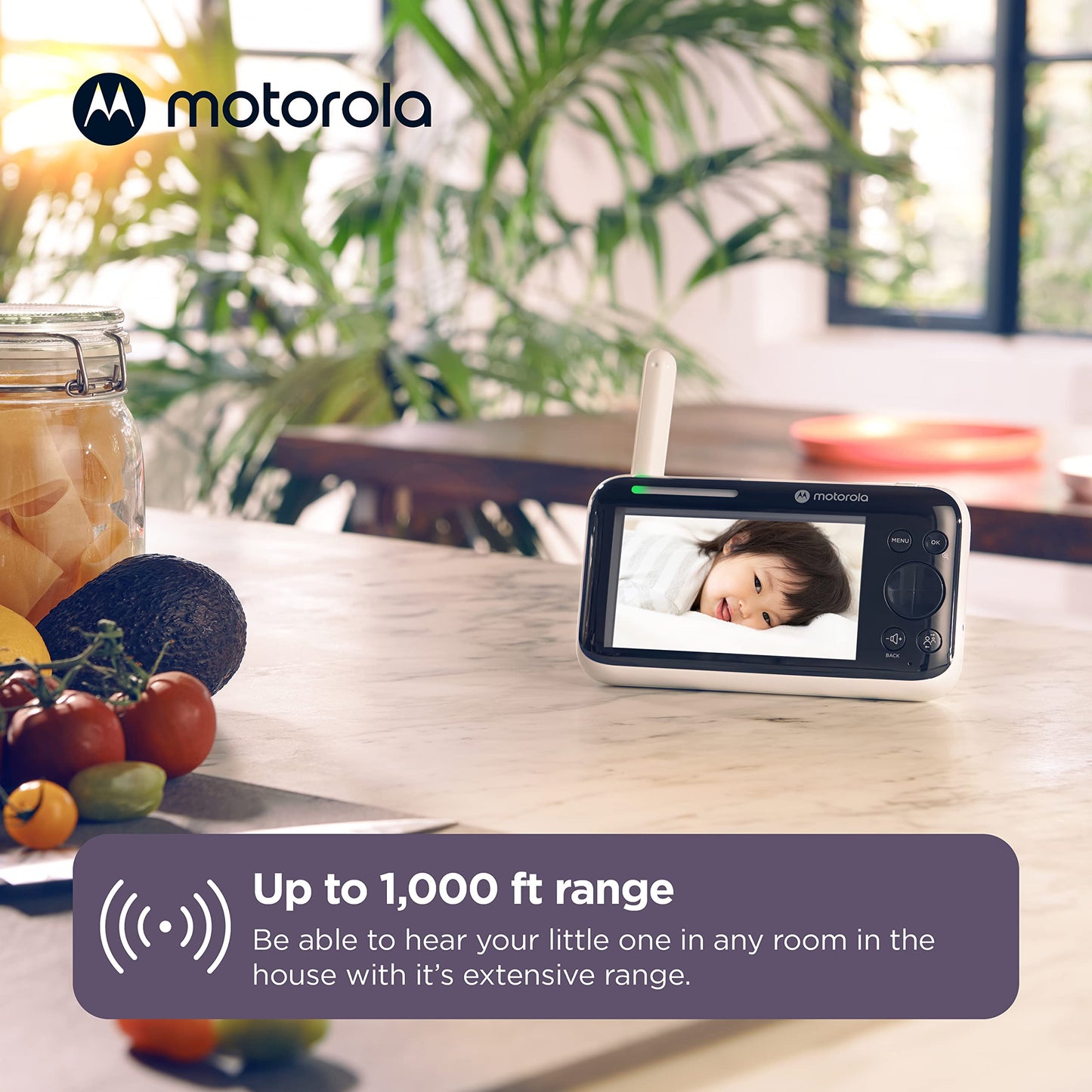 Motorola Nursery PIP1610 HD Connect Baby Monitor Camera, 5", WiFi, Wall Mount, 1080p, 1000ft Range, 2-Way Audio, Pan/Tilt/Zoom, Room Temp, Lullabies