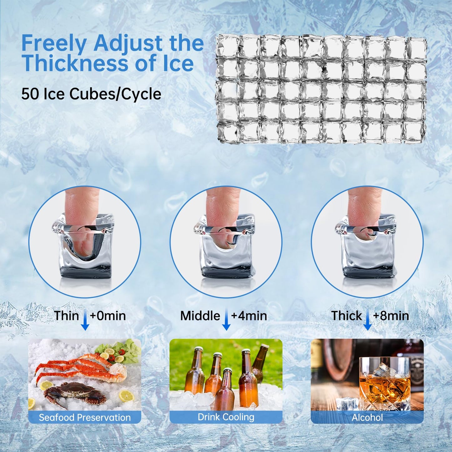 Ice Machine Commercial Ice Maker Machine, 150 Lbs /24H, 30 lbs Bin, Under Counter Built-in or Freestanding, Stainless Steel Household Use, Restaurant Bar Kitchen Cafe