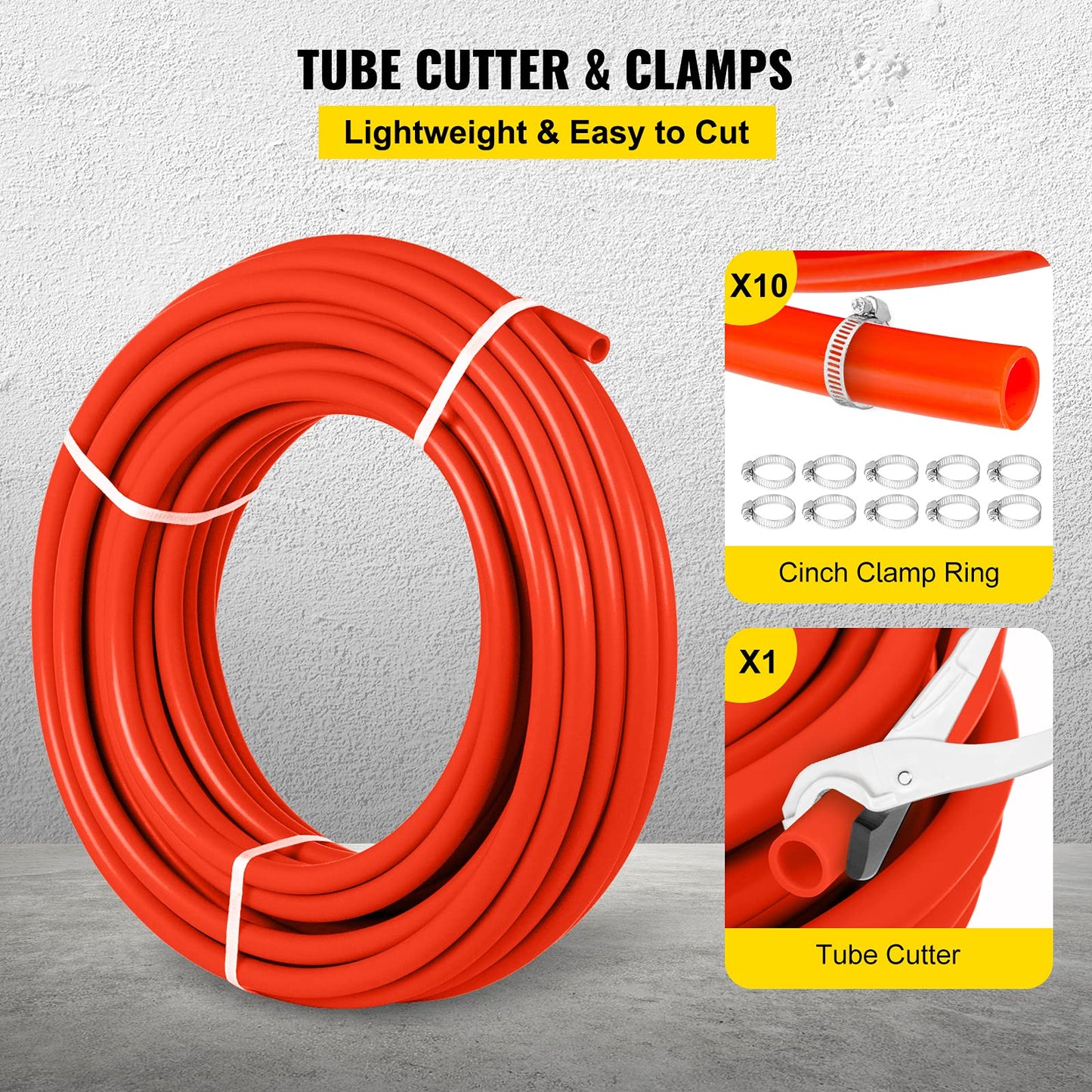 VEVOR PEX-B Pipe 1/2 Inch x 1000 Feet,Oxygen Barrier Flexible Pipe Tubing,Red for Hydronic Radiant EVOH Floor Heating, Water Plumbing Applications with Cutter& Clamps