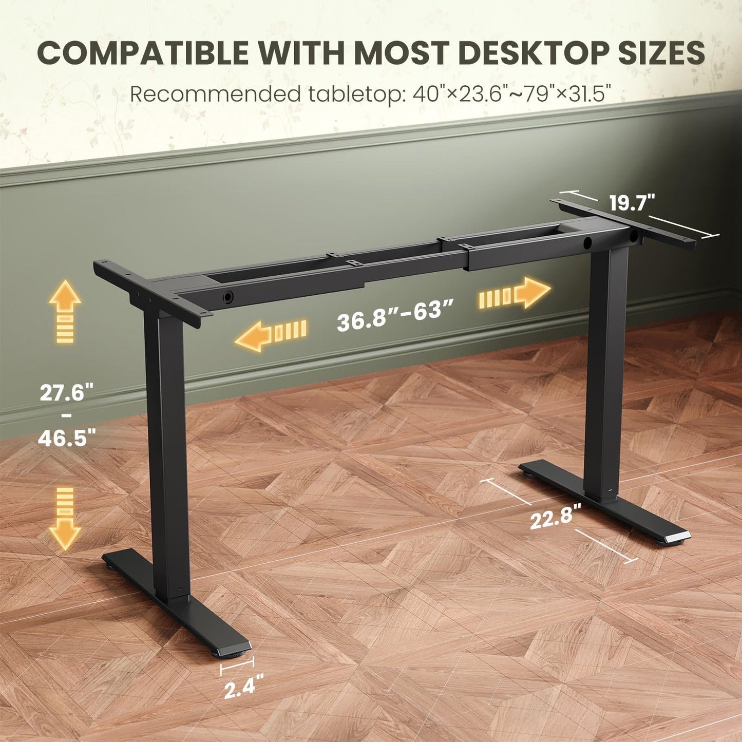 Casaottima Electric Standing Desk Frame, Dual Motor Height Adjustable Table Legs with Memory Presets for Home Office, Stand Up Desk Legs for 40 to 79 inch Desktop, Black Frame Only