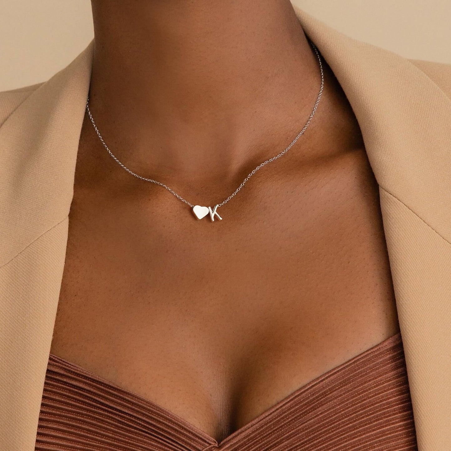 Turandoss Heart Initial Necklace for Women, Heart Initial V Dainty Necklaces Tiny Silver Necklaces Birthday Gifts for Women Jewelry