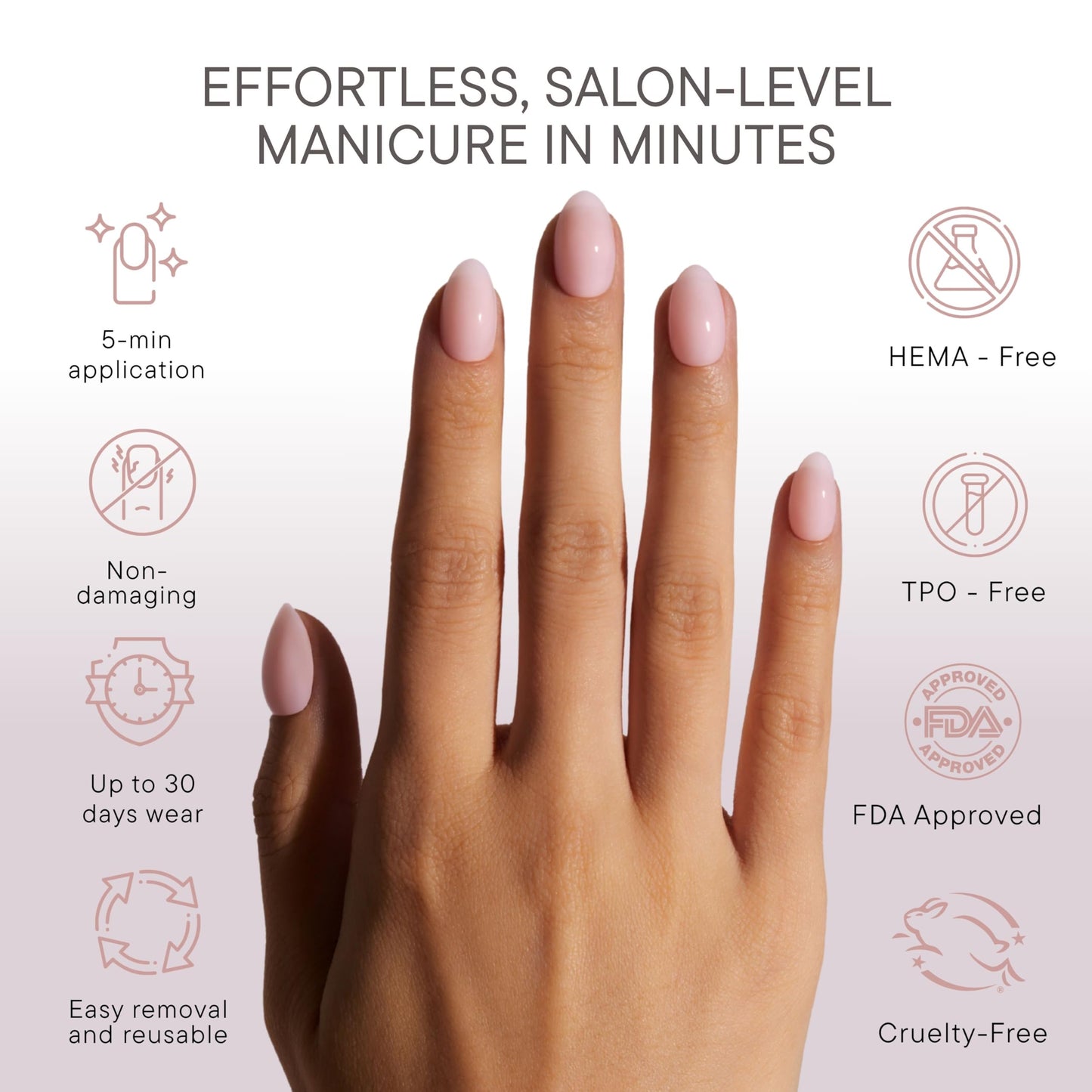Celebritips Press On Nails - Salon U-ltimate™ | Bare Milk, Extra Short Almond Nails, Reusable | 16 sizes - 32 Nails Kit with Glue and Sticky Tabs