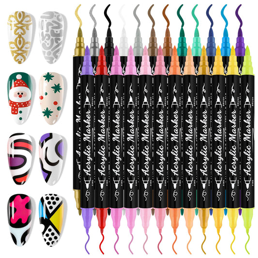EBANKU 24 Pcs Nail Art Pens Set, Nail Polish Pens Quick-Drying Nail Art Markers Acrylic Paint Nail Point Graffiti Dotting Liner Pen No Squeeze Needed for Christmas Party