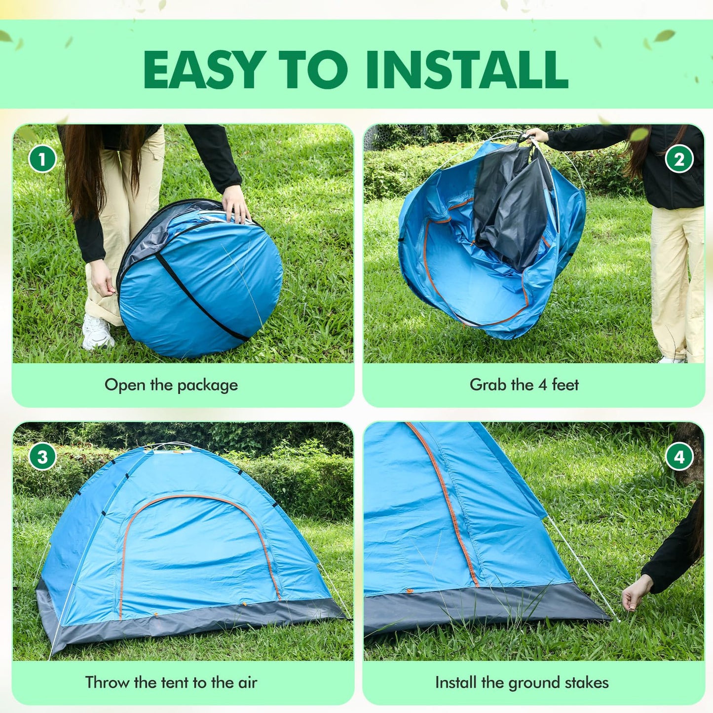 Woanger 10 Pack 10/16 Pack Bulk 2 Person Camping Tents for Homeless Lightweight Tent with Rain Fly and Carrying Bag Waterproof Windproof Setup Pop Up for Camping Backpacking Donation (Blue Green)