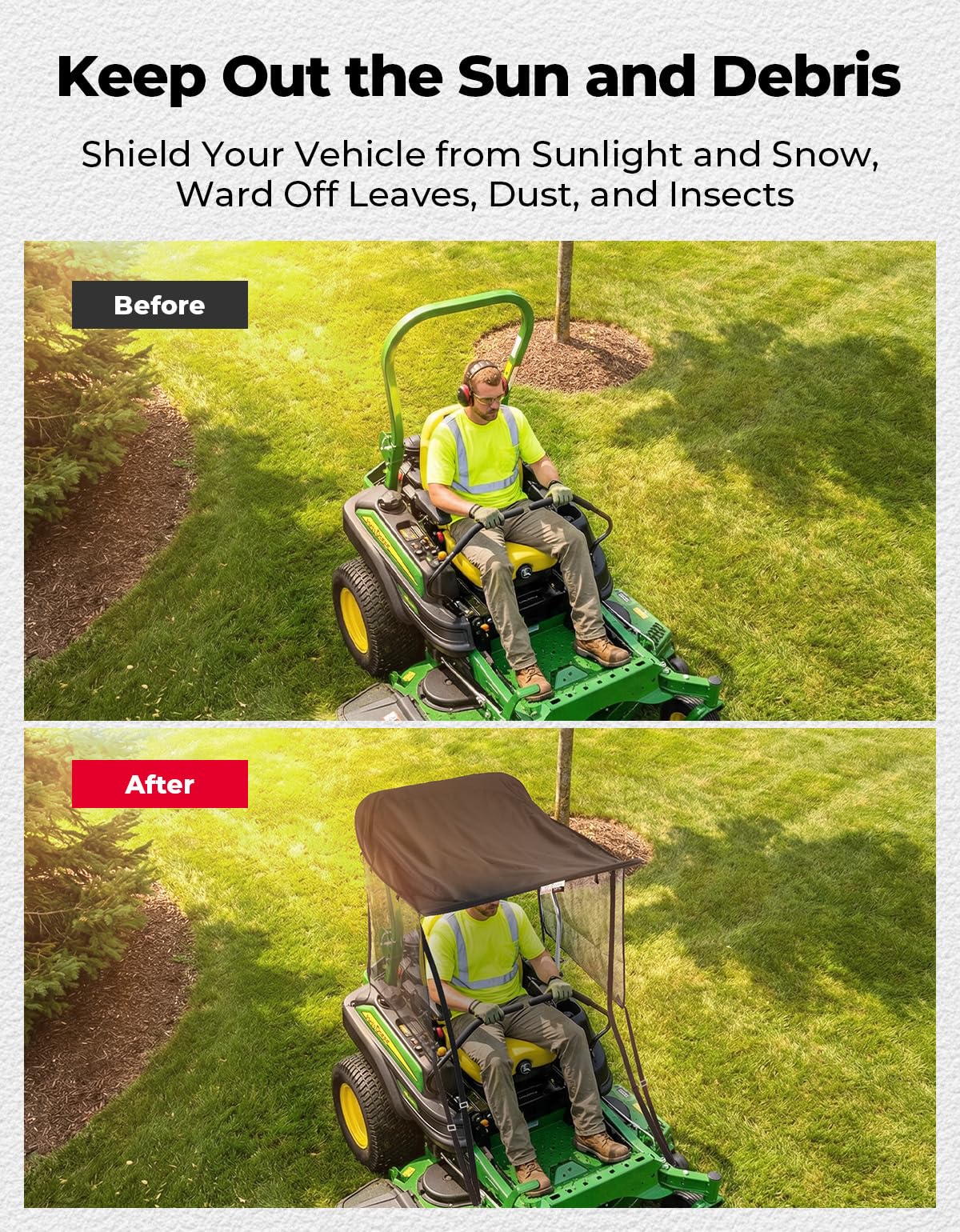 KEMIMOTO Shade Canopy for Zero Turn Lawn Mower, High Visibility Left and Right Sunshades with UV Protection, Reduce Heat and Glare, Compatible with John Deere, Cub Cadet, Kubota,Troy Bilt & Others
