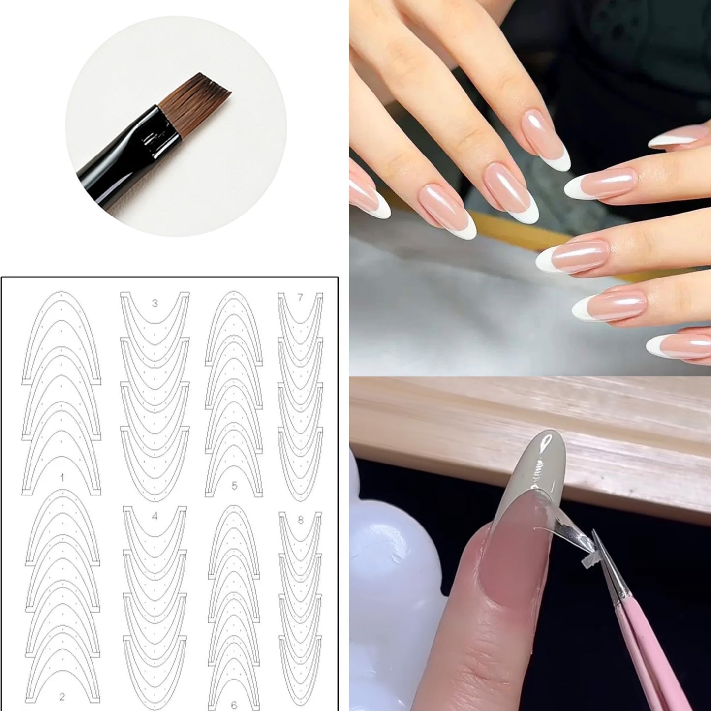 French Gradient Nail Art Three-piece set with 50 Soft Sponges, 3 Sheets Stiletto Nail Stickers, 1 Nail Art Pen