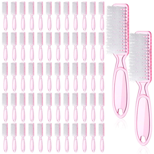YBEATY 60PCS Handle Grip Nail Cleaning Brushes, Hand Fingernails Scrubber Brushes Pedicure Dust Brush Manicure Tools for Women Men Home Salon Nail Foot Toes Cleaner (Clear Pink)