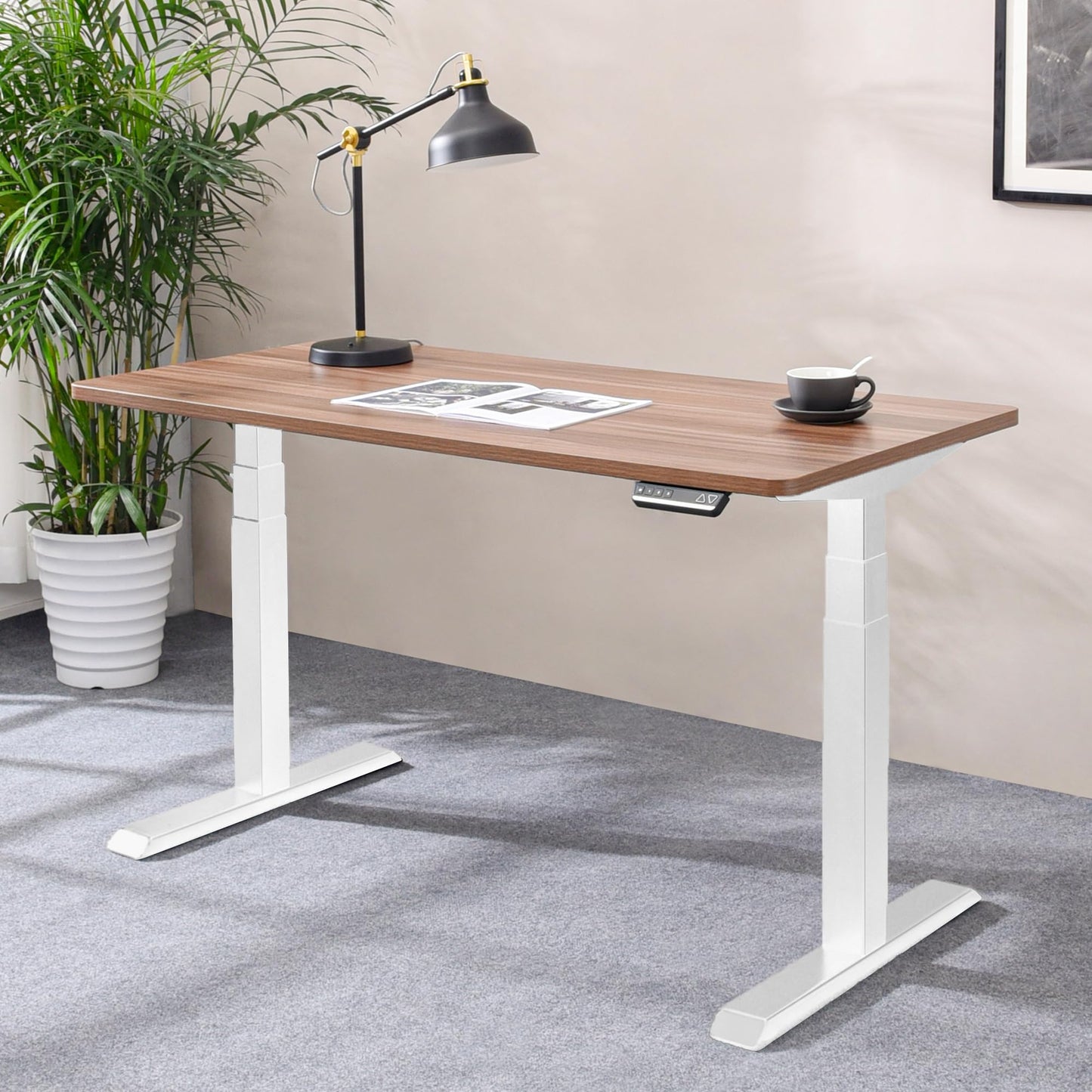 Fromann Dual Motor Standing Desk Frame 3 Tier Legs Sit Stand up Electric Height Adjustable Desk Base for Home and Office (White)