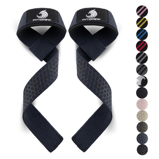 Fitgriff® Lifting Wrist Straps for Weightlifting, Gym, Deadlift, Workout (Made of Premium Cotton & Padded) - Men & Women (Standard, Navy Blue (Silicone-Grip))