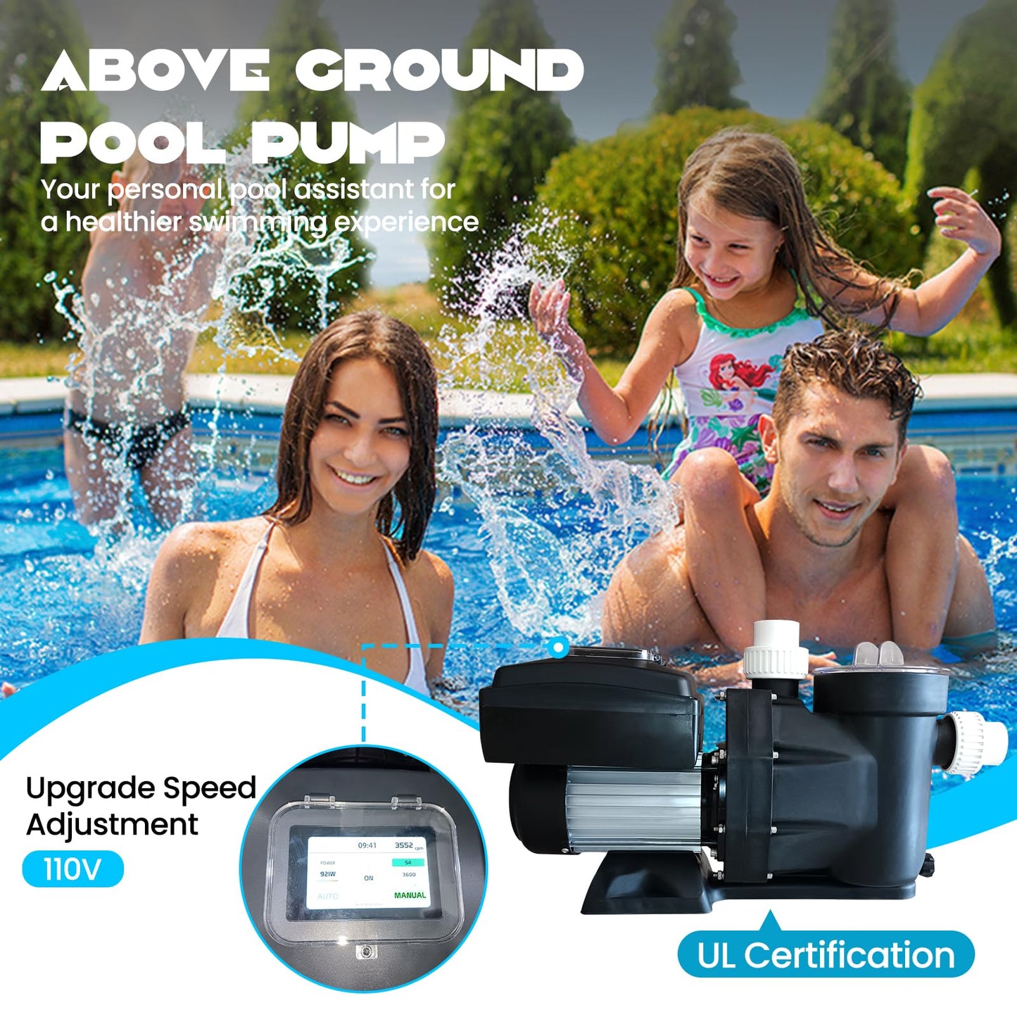 PeakPursuit High-Efficiency Variable Speed Pool Pump 1.5HP - 220V for Above/In Ground Swimming Pools | 3000-8000 GPH High Flow | Energy Saving, Quiet, ETL Certified (with Filter Basket)