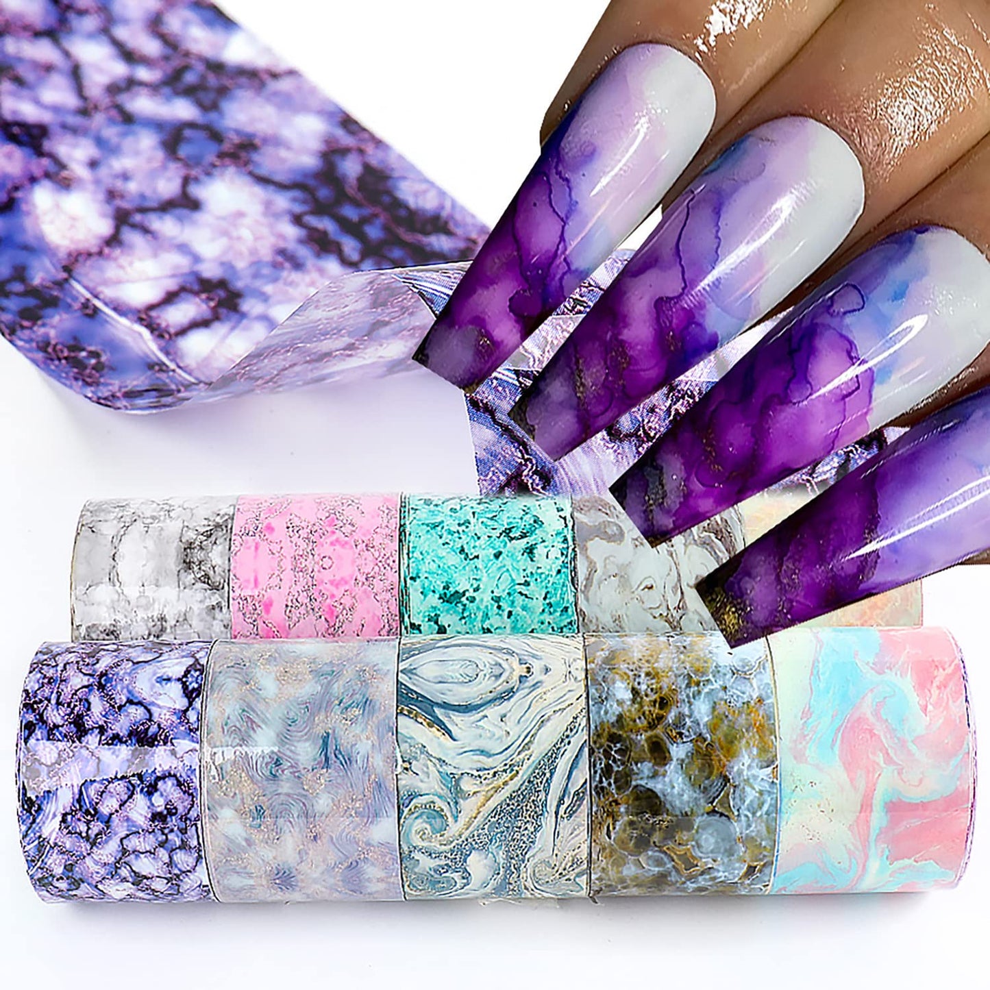 Marbling Holographic Nail Foil Stickers, Marble Polish Sheets Sky Starry Paper Foils for Nail Glue Polish, Women Manicure Film Decorations