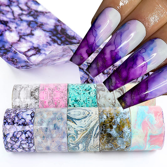 Marbling Holographic Nail Foil Stickers, Marble Polish Sheets Sky Starry Paper Foils for Nail Glue Polish, Women Manicure Film Decorations