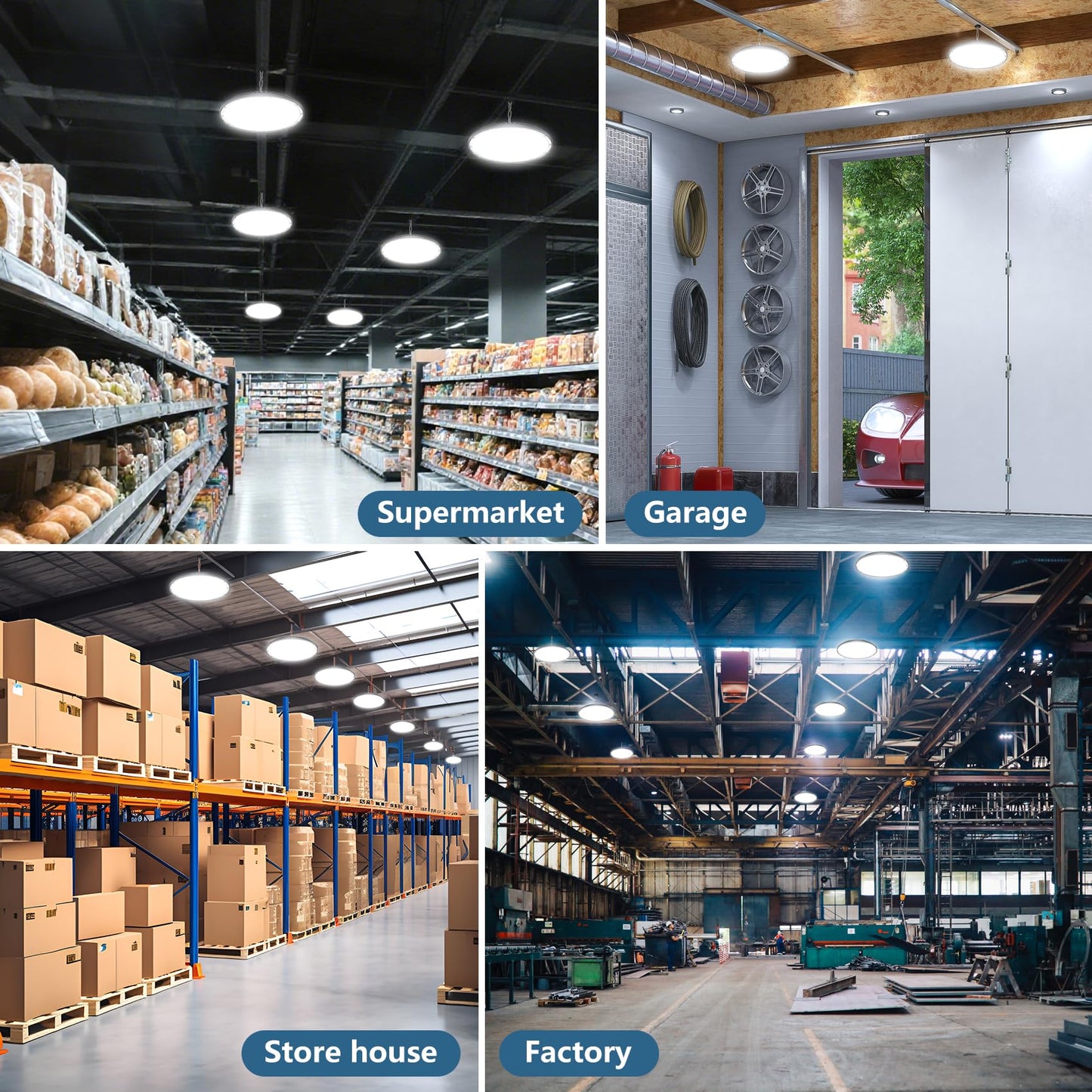 AIKVSXER 6 Pack 200W UFO LED High Bay Light, 30000LM 6000K Daylight LED Shop Lights, IP65 Waterproof Commercial Bay Lighting with Plug for Warehouse Garage Lights Workshop Gym Factory