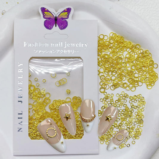 Gadjica 500Pcs Round Nails Charms for Nail Art 3D - Gold Metal Circle Studs - 3x3mm and 5x5mm All-Match Manicure Kit Nails Art Supplies Accessories for Women Girls Acrylic Nails