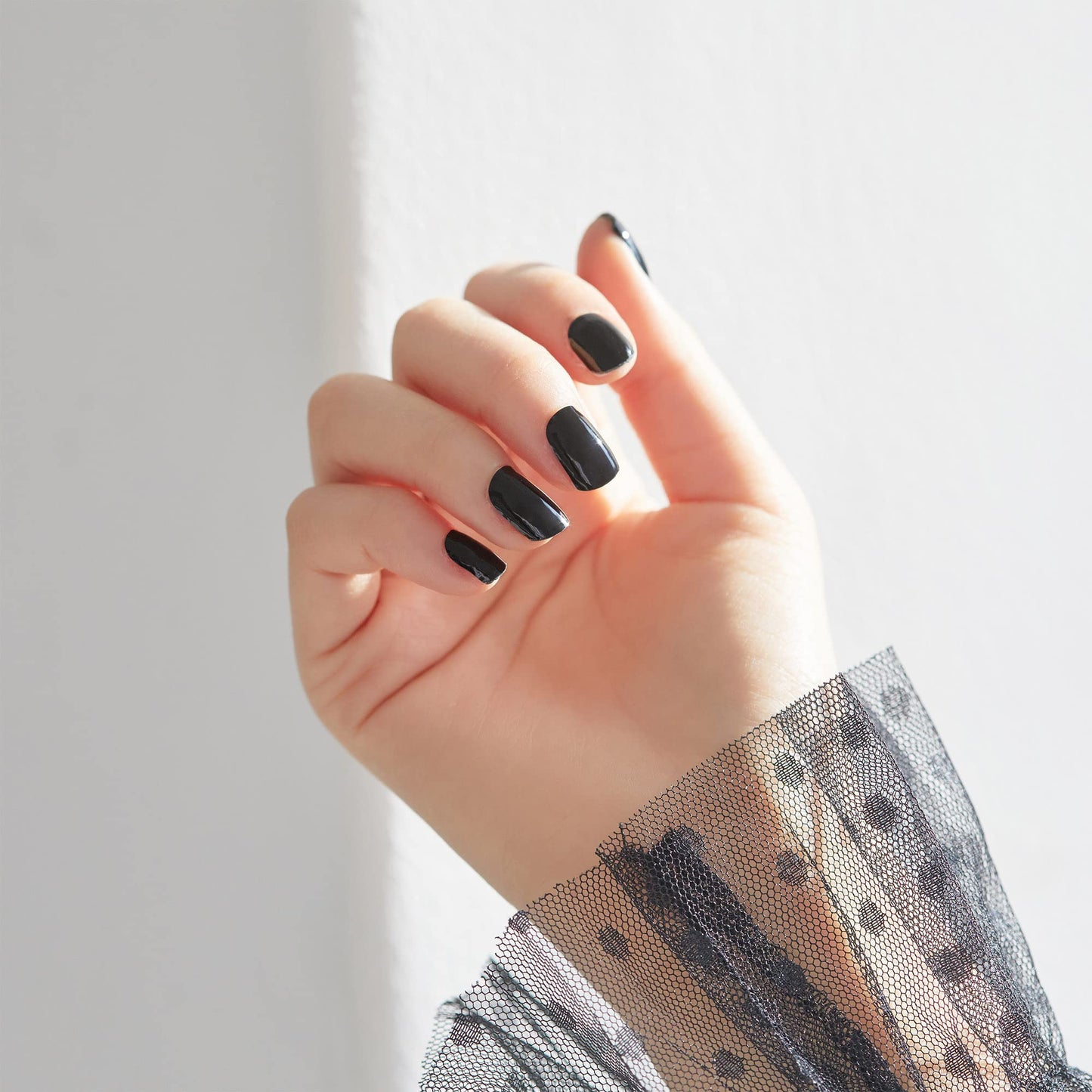 Dashing Diva Glaze Nail Strips - Real Black | Works with Any LED Nail Lamp | Long Lasting, Chip Resistant, Semicured Gel Nail Strips | Contains 34 Salon Quality Black Nail Wraps, 1 Prep Pad, 1 Nail File