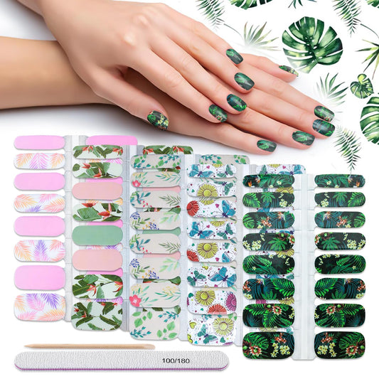 Nail Wraps for Women, DANNEASY 5 Sheets Leaf Nail Polish Strips Self Adhesive Sticker Nail Polish Gel Nail Strips Nail Accessories with Nail File, Cuticle Stick