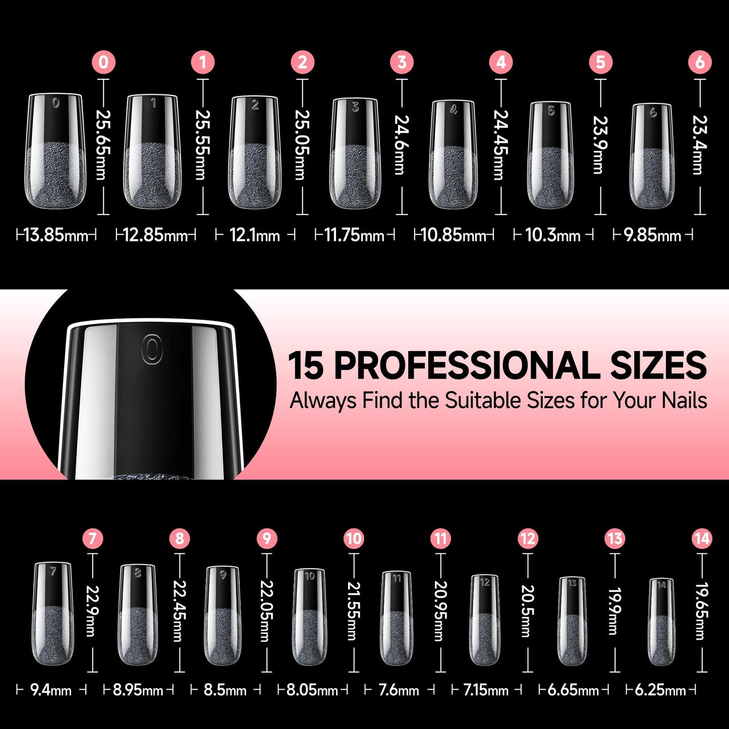 UNA GELLA Square Nail Tips X-Soft Thicker Flexible Gel Nails 330PCS Pre-etched Square Nail Tips Press on Full Cover Acrylic Fake Nails Strength Clear Nails for Nail Extensions DIY Salon 15 Sizes