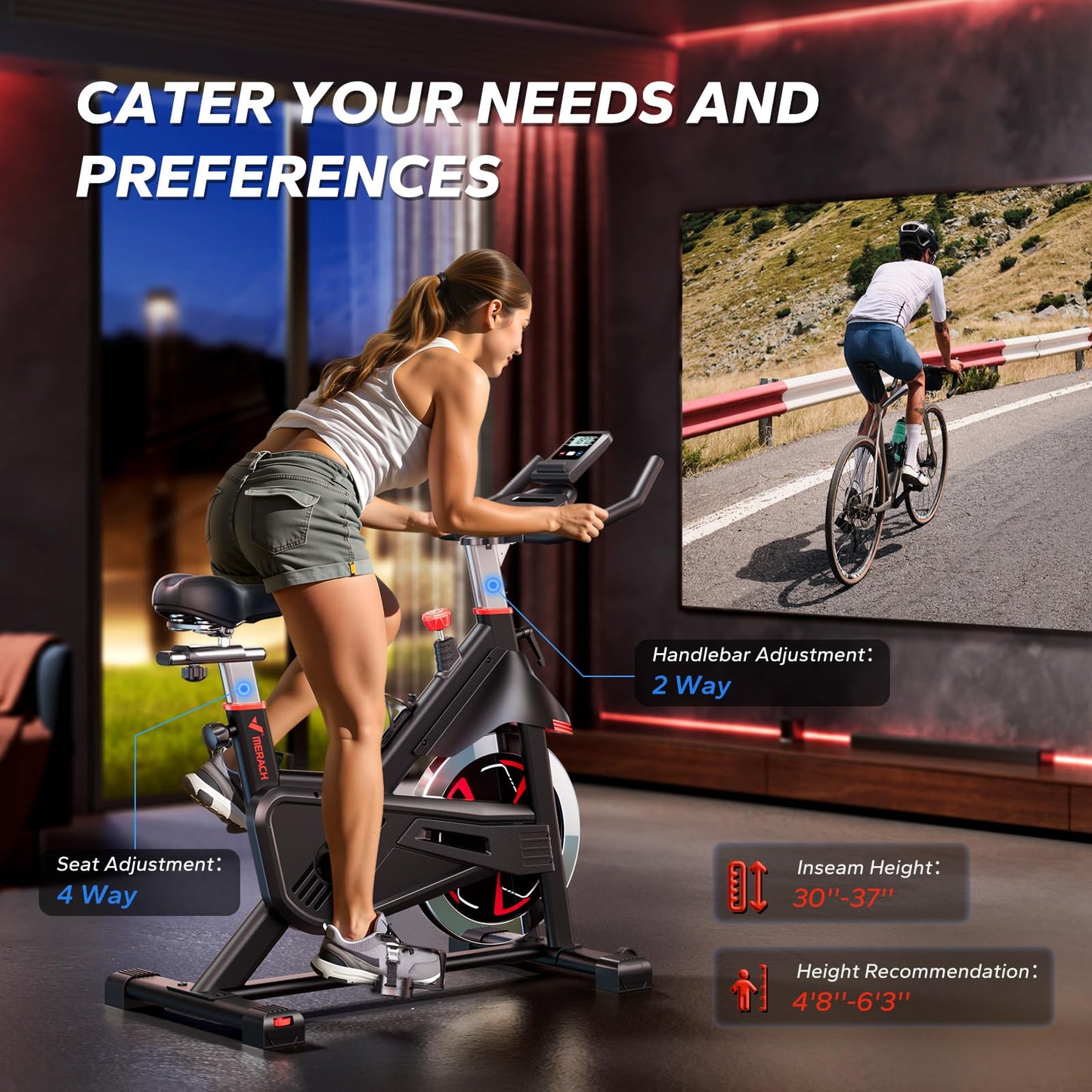 Merach Exercise Bike, Magnetic Stationary Bike with Exclusive App, 300lbs Indoor Workout Bike with Comfortable Bike Seat Cushion and Tablet Mount for Home Weight Loss