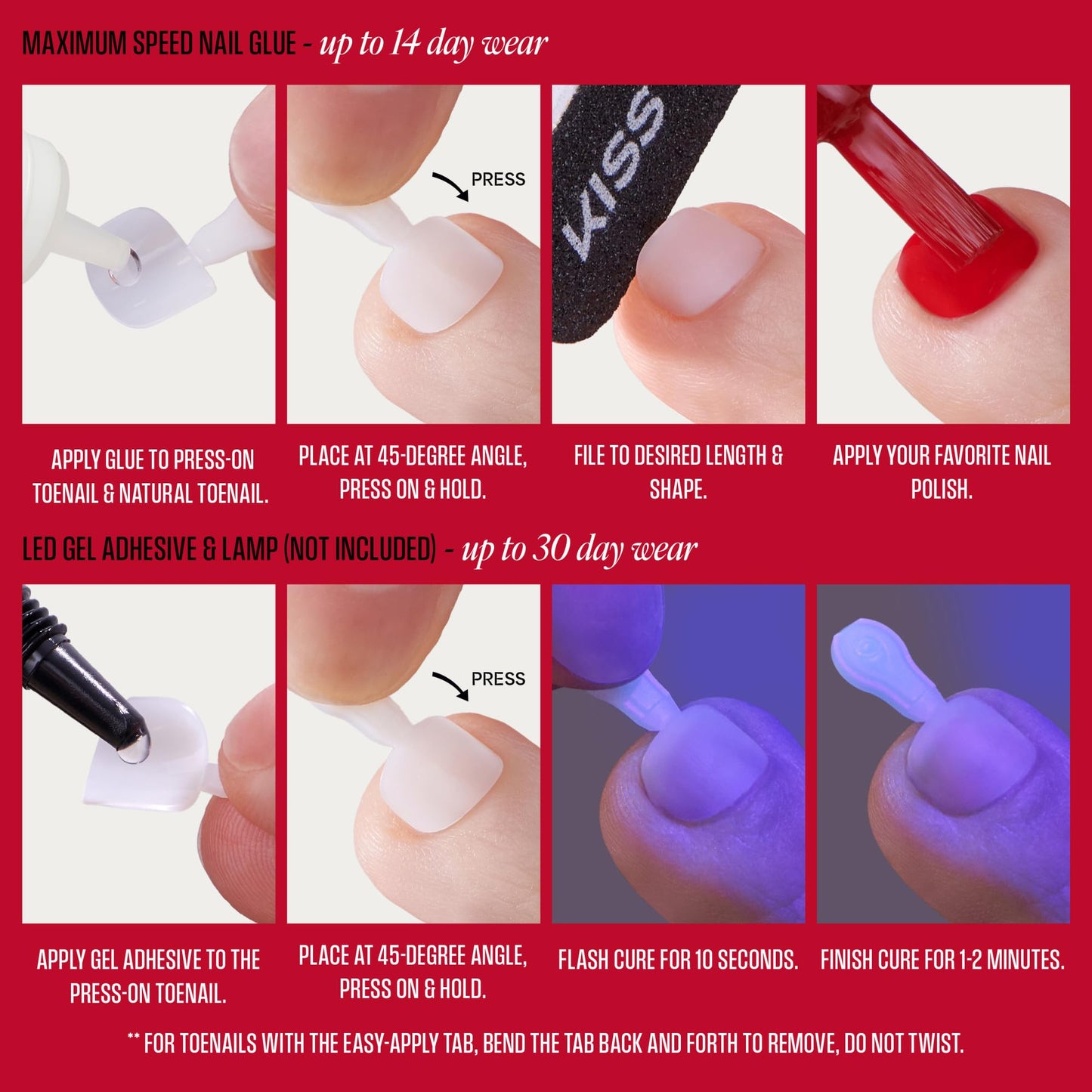 Kiss PROFESSIONAL, Press On Nails, Nail glue included, 'Tippy Toes', White, Short Size, Squoval Shape, Includes 130 Toenails, 3g Glue