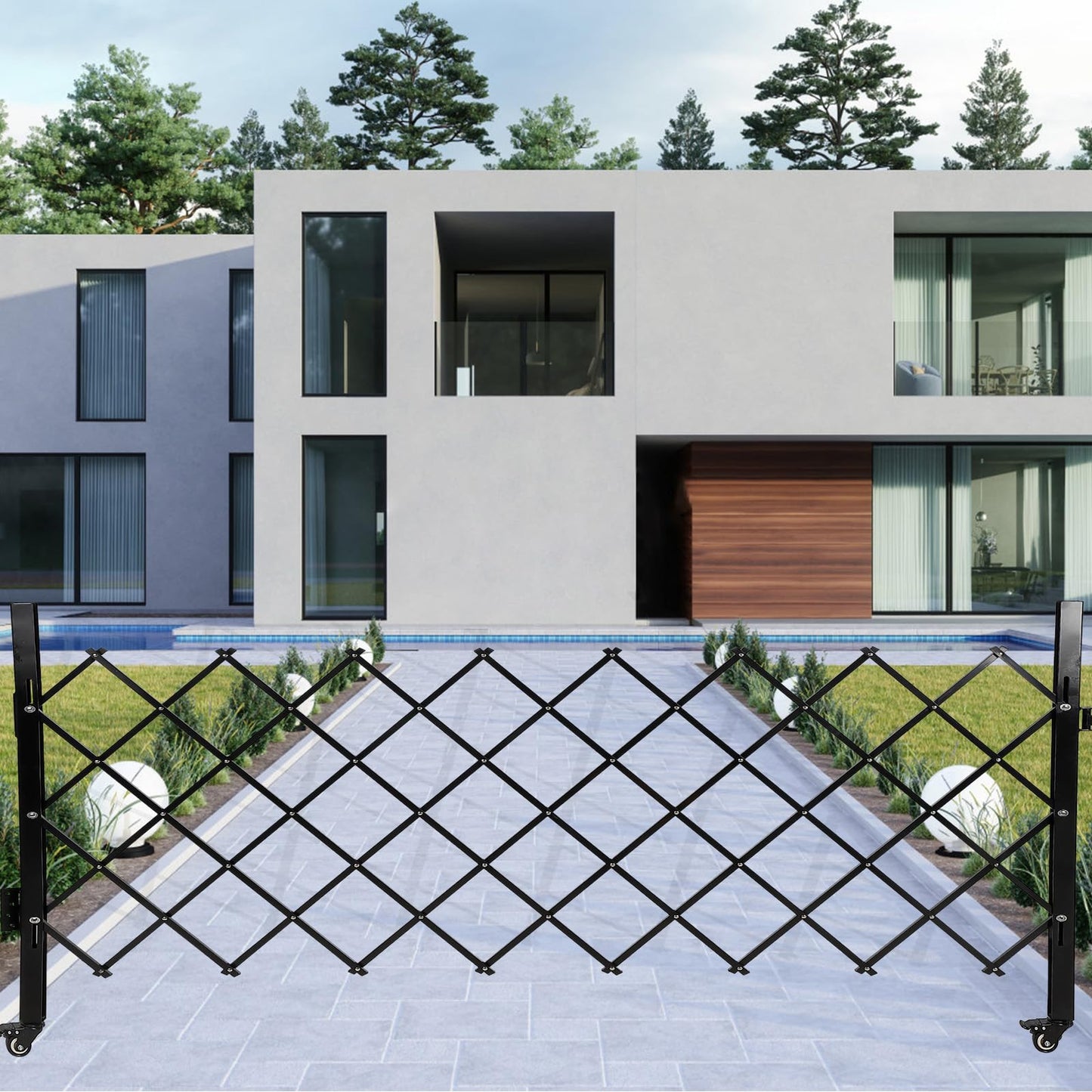 Towallmark 67" H x 71" W Single Folding Security Gate, Steel Expandable Fence with 360° Rolling Wheels