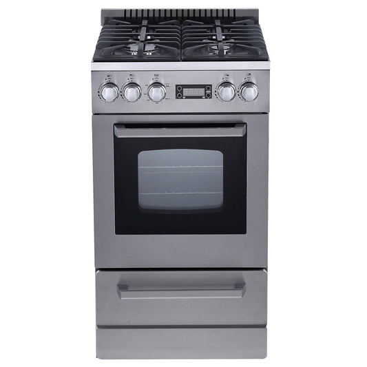 Avanti Gas Range Oven ELITE Series Compact Freestanding Design, 2.1-Cu.Ft. Capacity 4 Sealed Burners with Electronic Ignition, Includes Broiler Storage Drawer and Accessories, 20-Inch, Stainless Steel