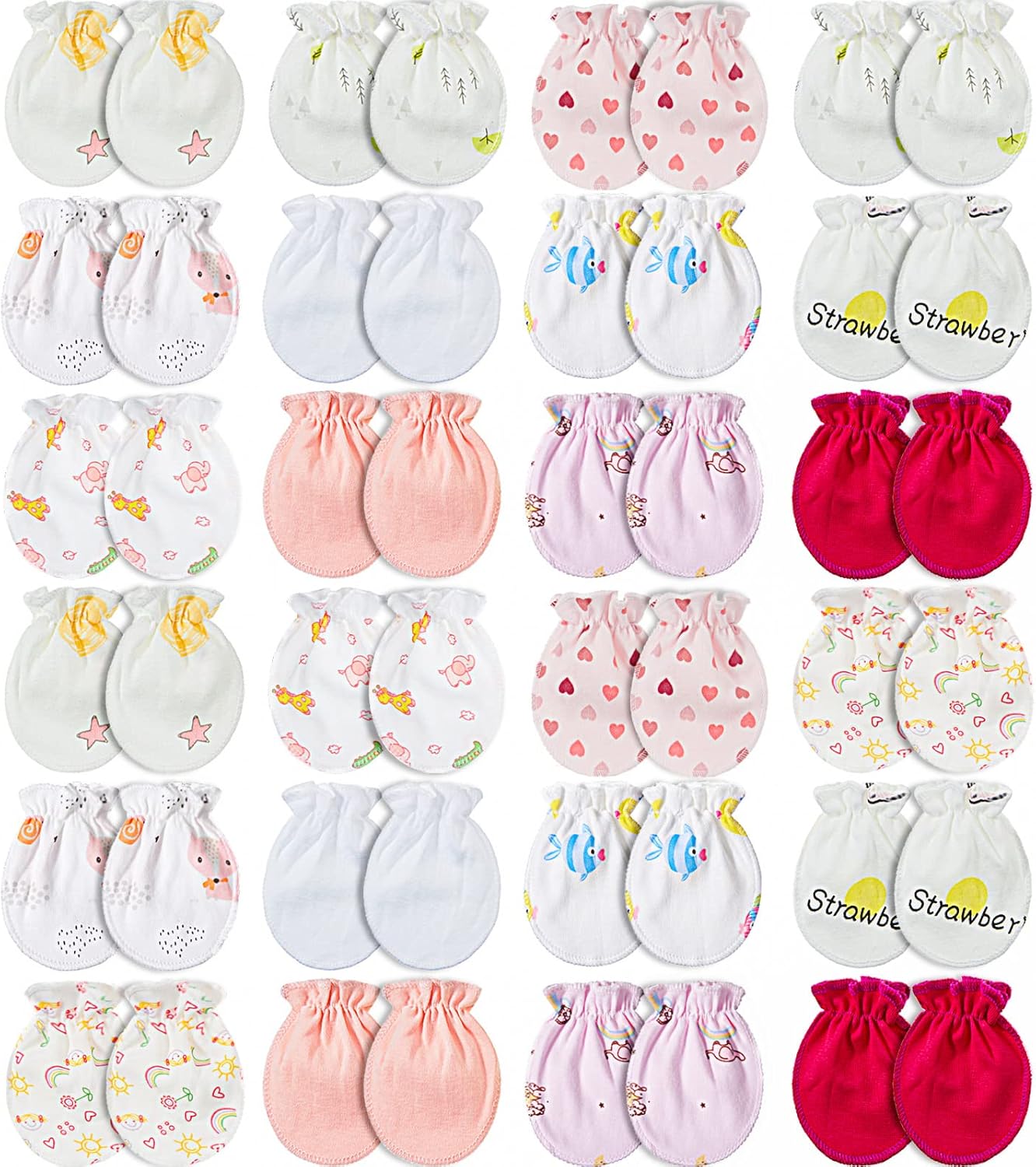 Geyoga Manoplas para bebé recién nacido, antiarañazos, suaves y elásticos para bebés de 0 a 6 meses, estilo lindo, 24 pares), Bonito estilo.