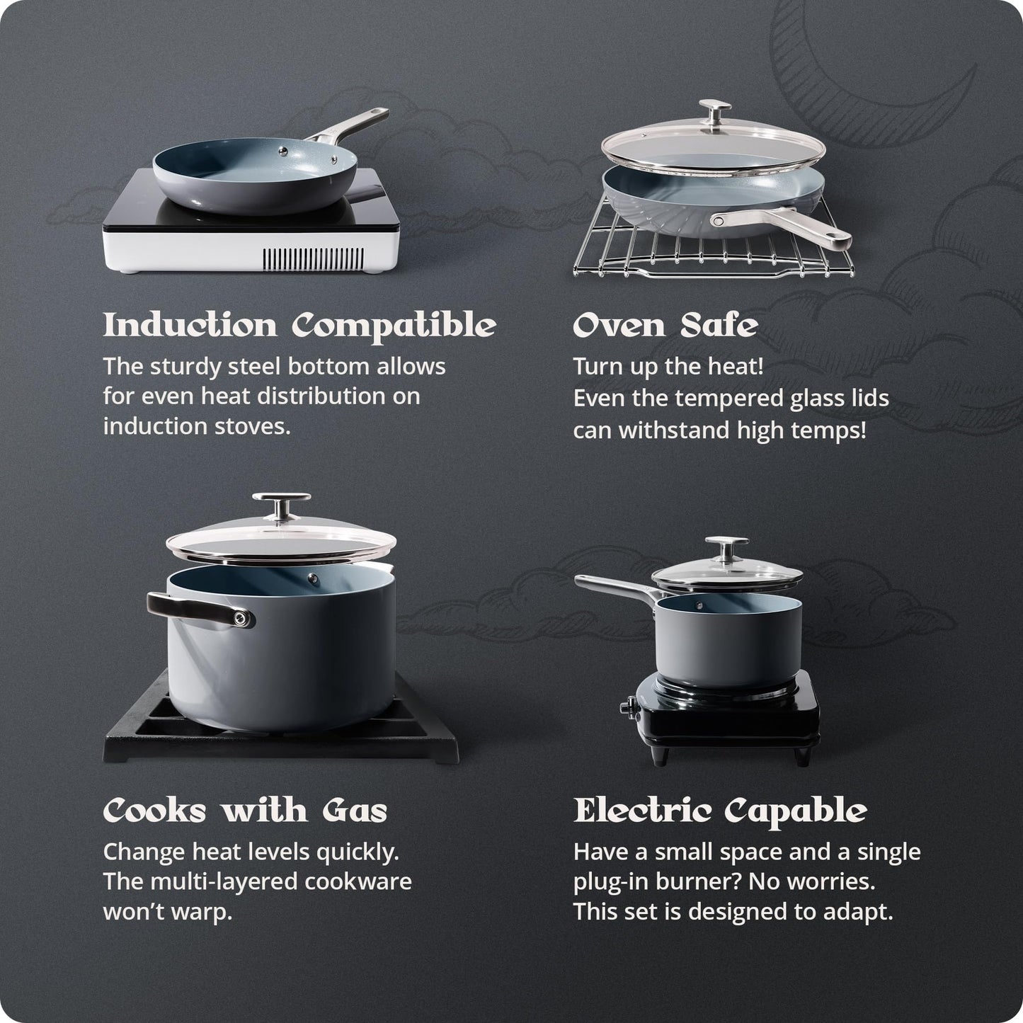 Premium Non-Toxic Ceramic Cookware Set – Triple-Layer Nonstick 12 Piece Pots and Pans with Lids, PFAS-Free, Oven Safe for Healthy Meals, Space-Saving Design, Midnight Gray Color | Greater Goods