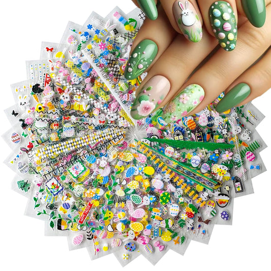 Easter Nail Stickers Cute Bunny Nail Decals 3D Self-Adhesive Easter Egg Nails Art Stickers Rabbit Flower Nail Design Kawaii Nails Supplies for Women Decoration 30 Sheets