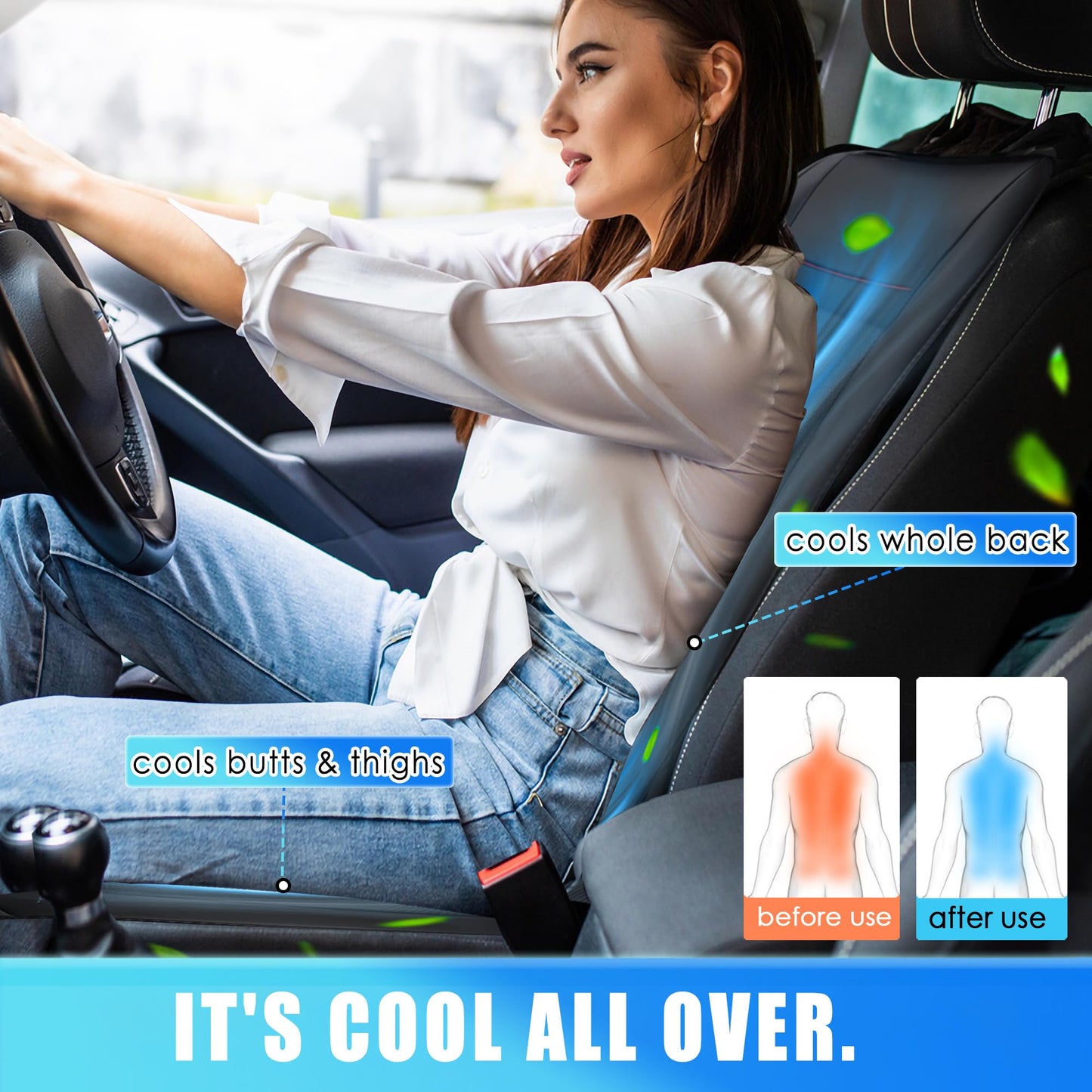 Fochutech Cooling Car Seat Cover with Massage 12V Front Seat Cooler for Vehicle Breathable Warm & Cooling Car Seat Cushion Summer Driving Ventilated 16 Fans Cooling Seat Cover for Car (Black)