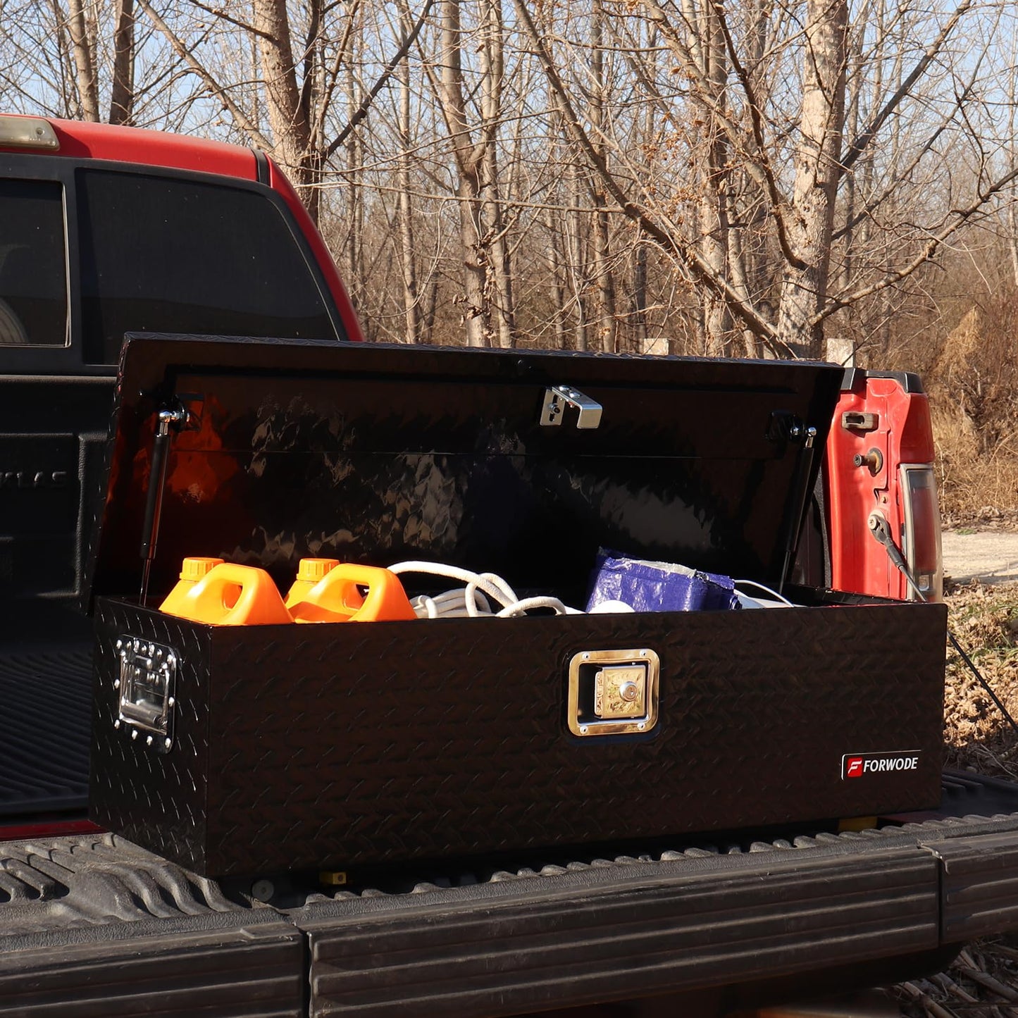 FORWODE 48 Inch Truck Bed Tool Box Aluminum for Pickup RV Toolbox Truck Bed Toolboxes Heavy Duty Waterproof Truck Chest with Handle and Lock - Black