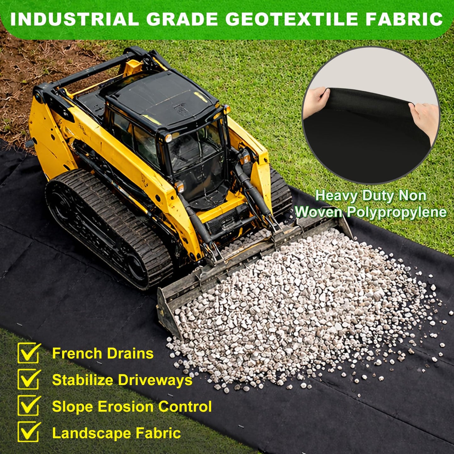 9oz Non Woven Geotextile Fabric with Stakes for French Drains, 4x60FT High Permeability Drainage Fabric Heavy Duty Landscape Fabric for Gravel Grid, Garden, Flower Beds, Weed Control, Erosion Control
