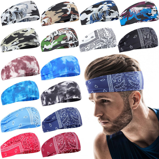 Foaincore 16 Pcs Sports Headbands for Men Sweatbands for Women Workout Stretchy Non Slip Hair Band Sweat Wicking Running Headband for Cycling Hiking Yoga Ice Hockey (Classic Style)